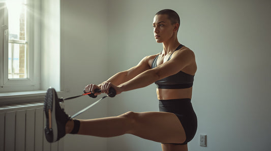 Person doing a resistance band thigh workout with lateral leg lifts at home