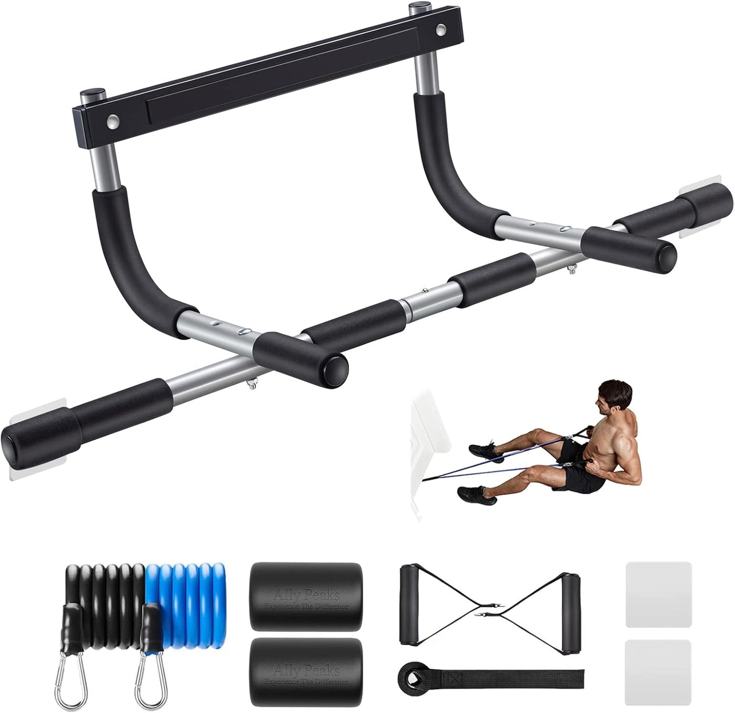 Heavy-Duty Doorway Pull-Up Bar - Supports 440 lbs | Multi-Grip Upper Body Workout | Portable Indoor Fitness Trainer for Home Gym