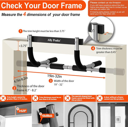 Heavy-Duty Doorway Pull-Up Bar - Supports 440 lbs | Multi-Grip Upper Body Workout | Portable Indoor Fitness Trainer for Home Gym